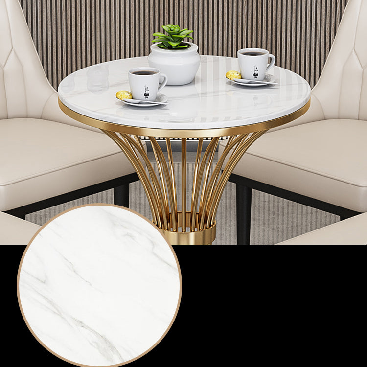 Round Scandinavian Style Dining Room Set Sintered Stone Dining Furniture Set with Metallic Base