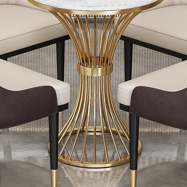 Round Scandinavian Style Dining Room Set Sintered Stone Dining Furniture Set with Metallic Base