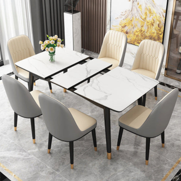 Contemporary Rectangle Dinette Set Sintered Stone Top Dining Table Furniture with Removable Leaf