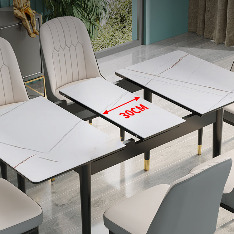 Contemporary Rectangle Dinette Set Sintered Stone Top Dining Table Furniture with Removable Leaf