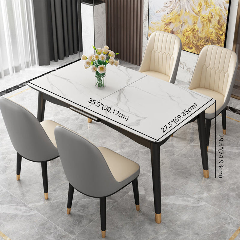 Contemporary Rectangle Dinette Set Sintered Stone Top Dining Table Furniture with Removable Leaf