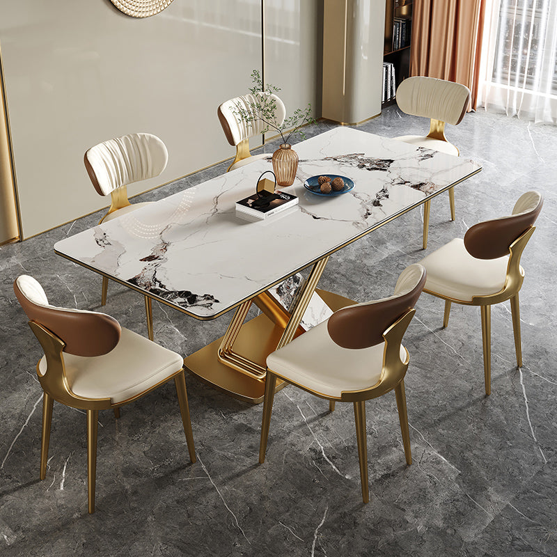 Modern Style Sintered Stone Dining Table with White Fixed Table and Trestle Base for Home Use