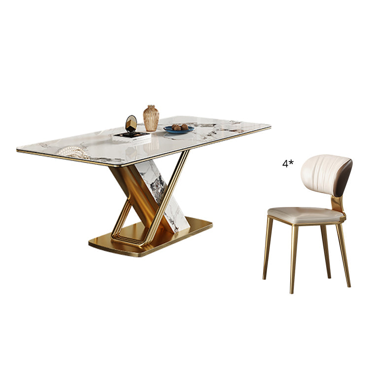 Modern Style Sintered Stone Dining Table with White Fixed Table and Trestle Base for Home Use