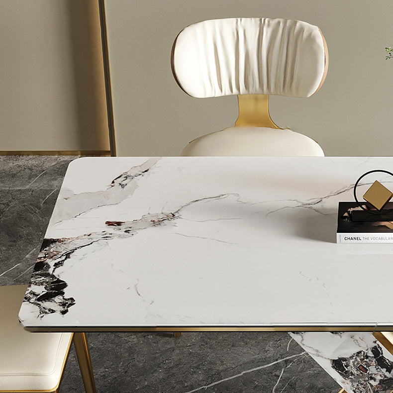 Modern Style Sintered Stone Dining Table with White Fixed Table and Trestle Base for Home Use