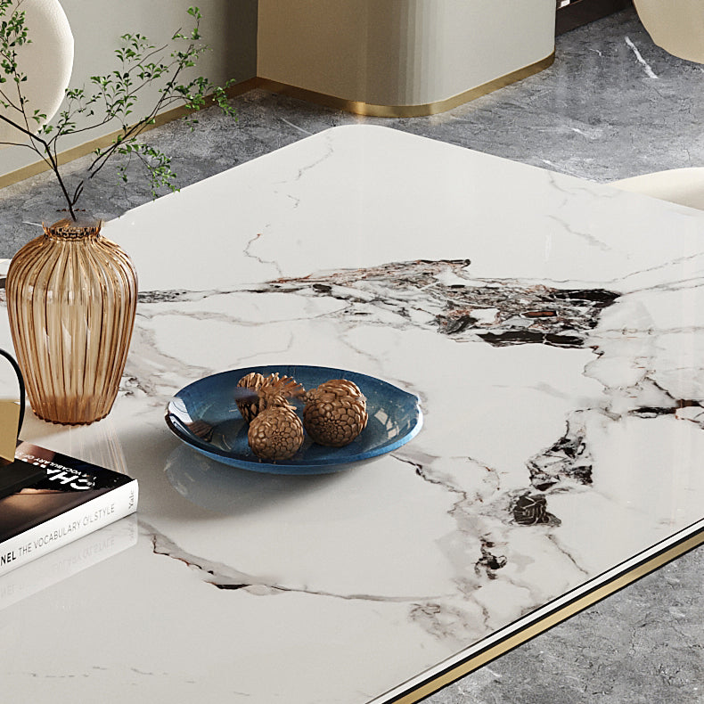 Modern Style Sintered Stone Dining Table with White Fixed Table and Trestle Base for Home Use