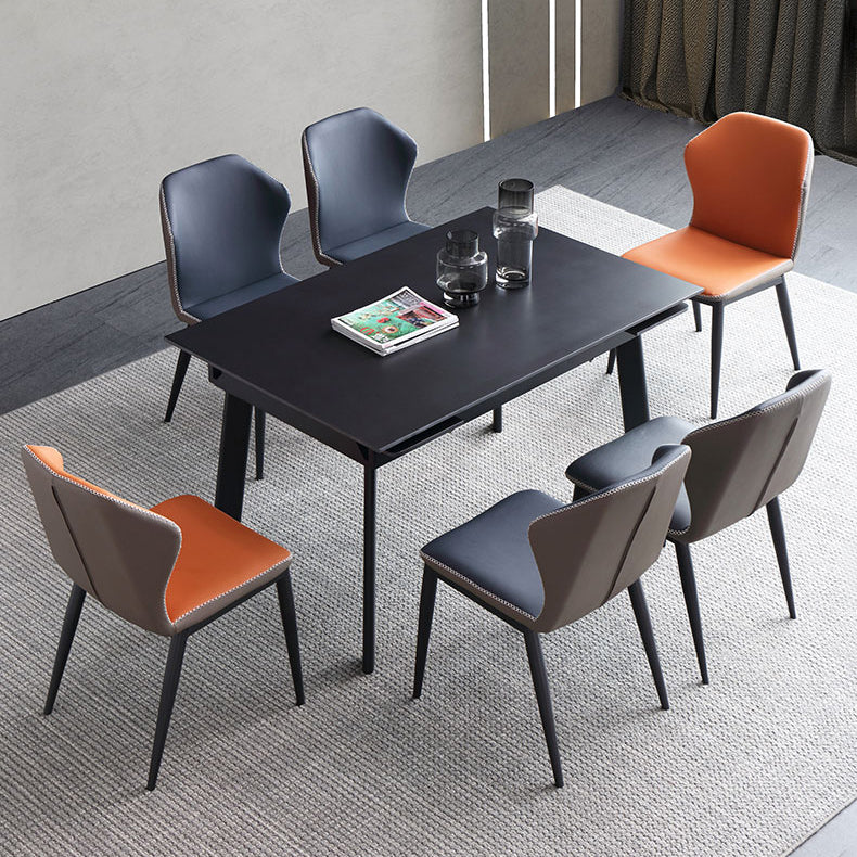 Contemporary Style Sintered Stone Dining Table with Black Fixed Table and 4 Legs Base