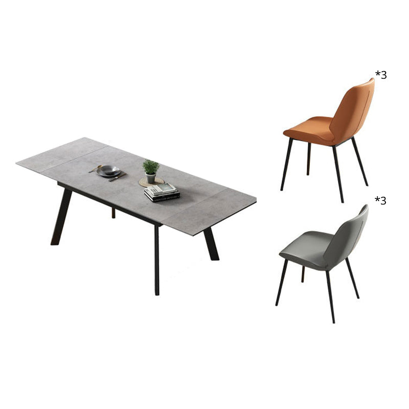 Contemporary Style Sintered Stone Dining Table with Grey Fixed Table and 4 Black Legs Base