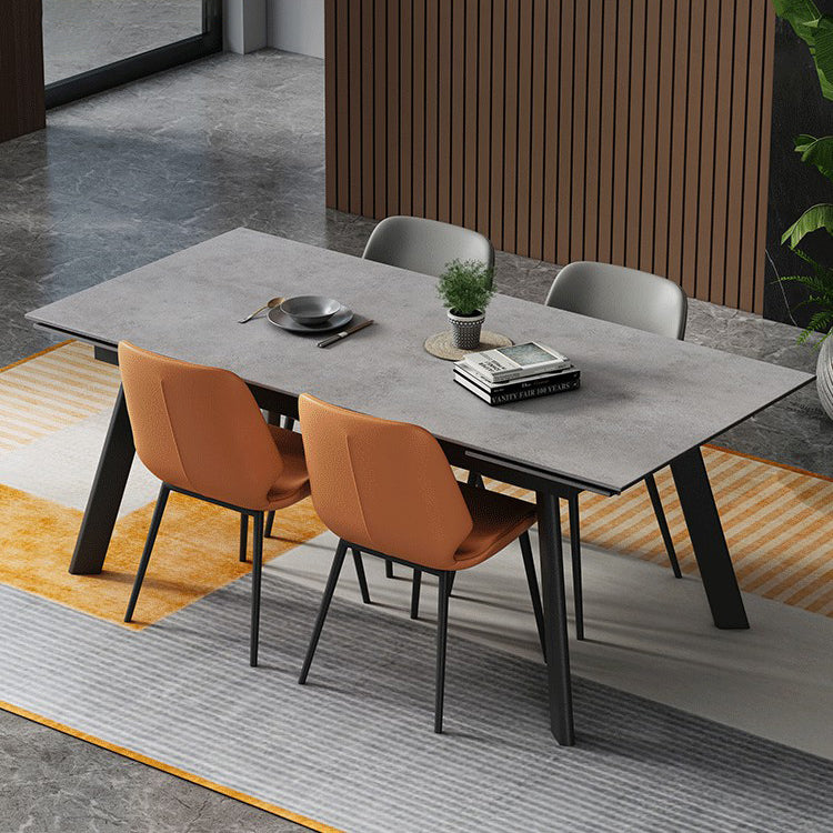 Contemporary Style Sintered Stone Dining Table with Grey Fixed Table and 4 Black Legs Base