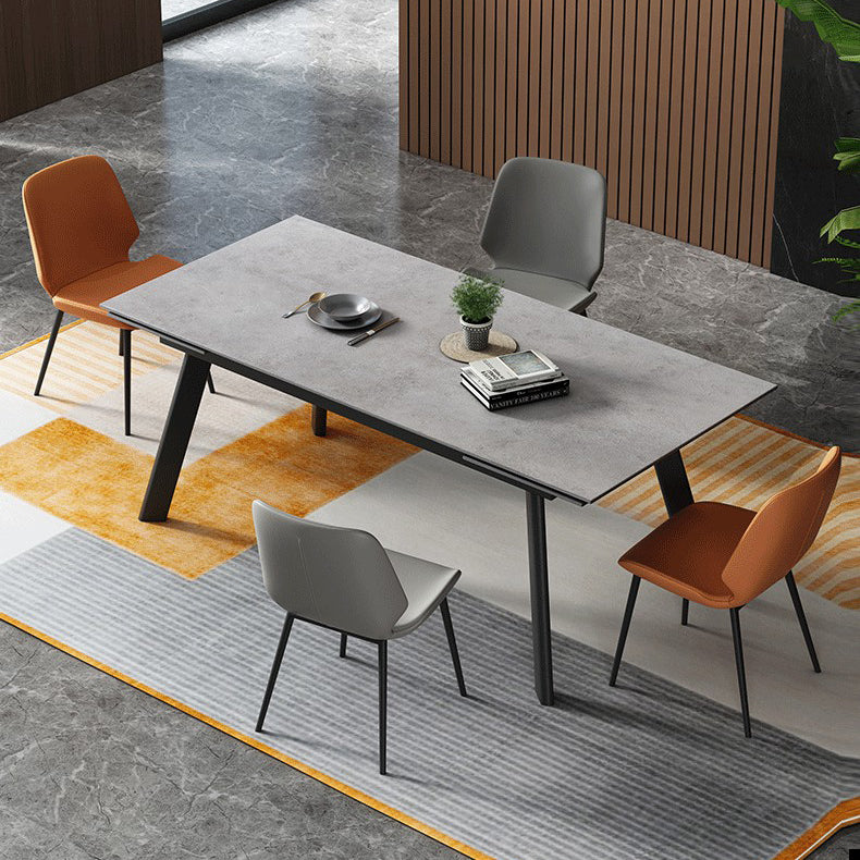 Contemporary Style Sintered Stone Dining Table with Grey Fixed Table and 4 Black Legs Base