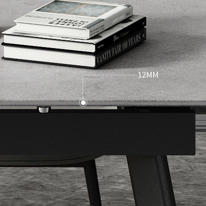 Contemporary Style Sintered Stone Dining Table with Grey Fixed Table and 4 Black Legs Base