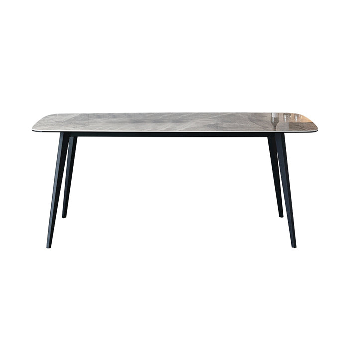 Contemporary Style Sintered Stone Dining Table with White Fixed Table and 4 Legs Base