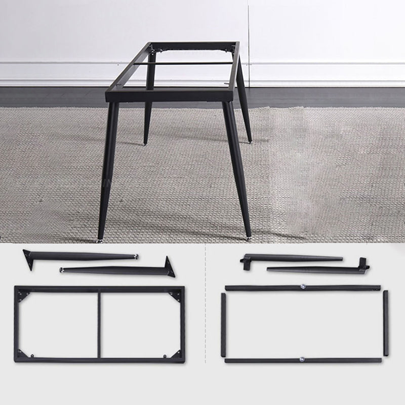 Contemporary Style Sintered Stone Dining Table with White Fixed Table and 4 Legs Base