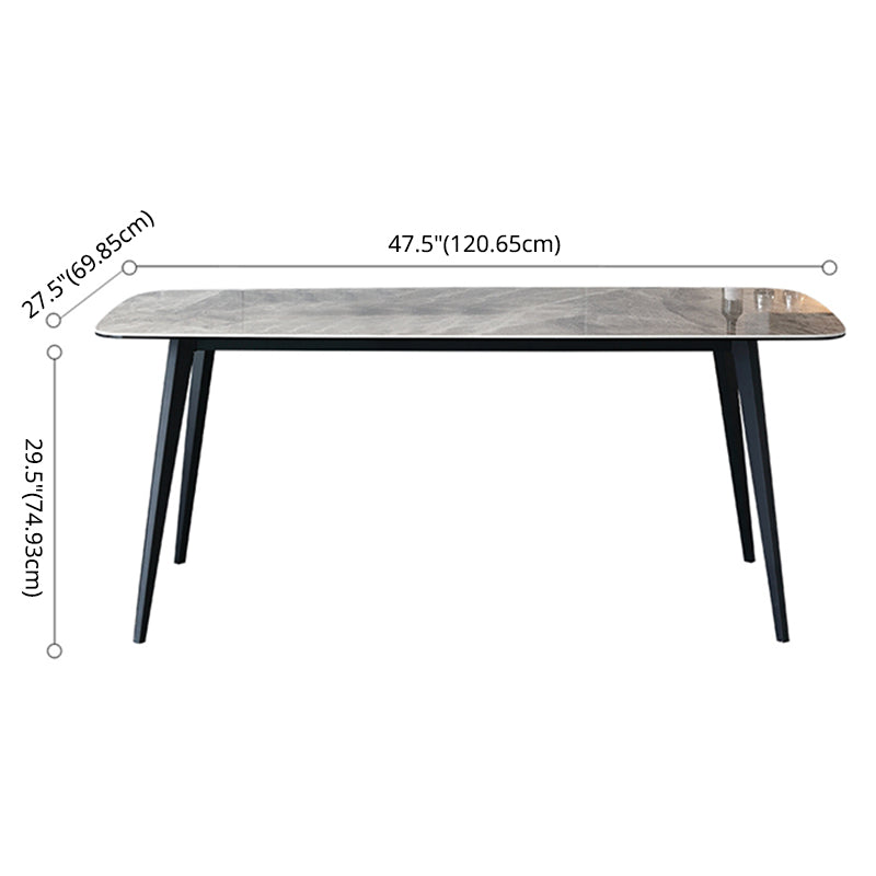 Contemporary Style Sintered Stone Dining Table with White Fixed Table and 4 Legs Base