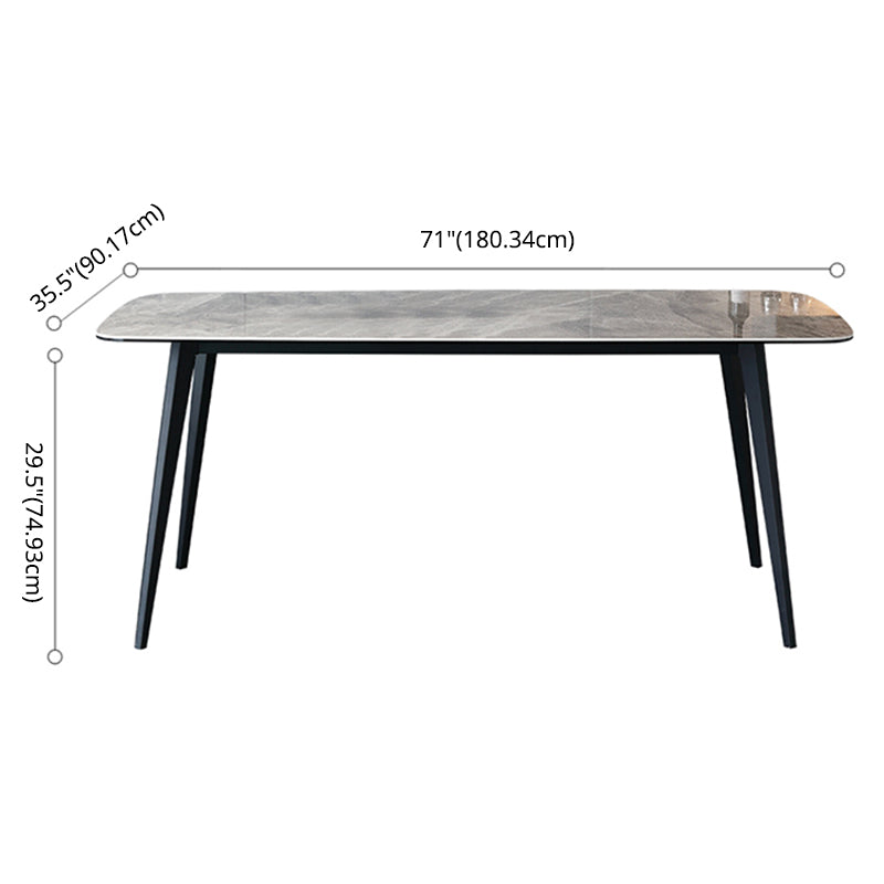 Contemporary Style Sintered Stone Dining Table with White Fixed Table and 4 Legs Base