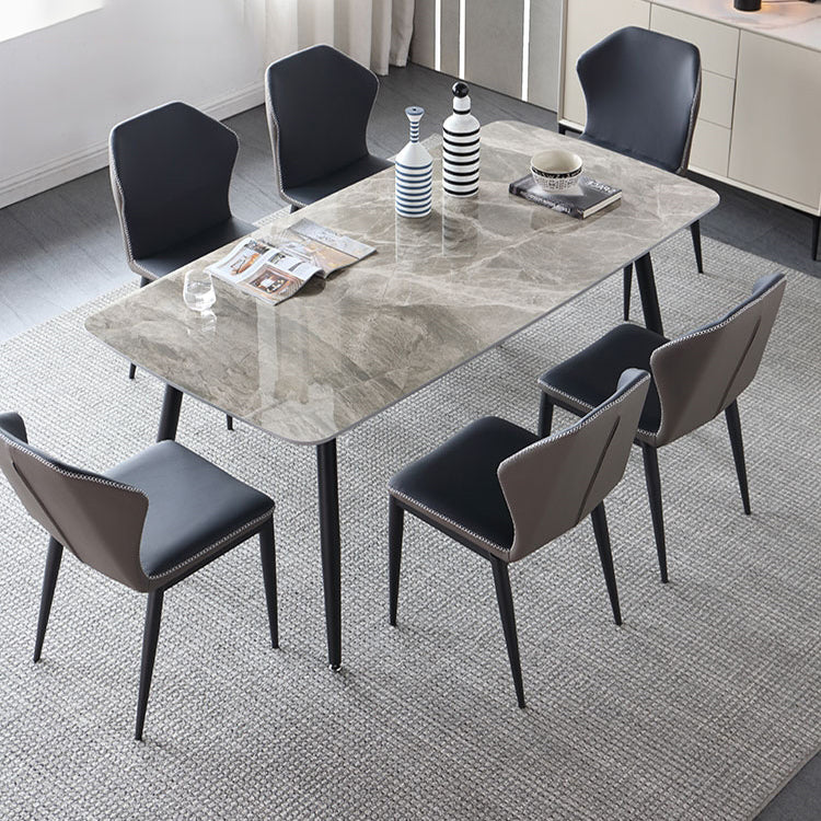 Contemporary Style Sintered Stone Dining Table with Grey Fixed Table and 4 Legs Base