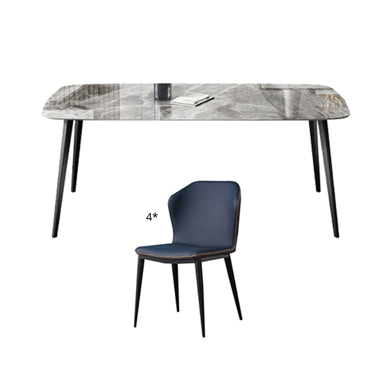 Contemporary Style Sintered Stone Dining Table with Grey Fixed Table and 4 Legs Base