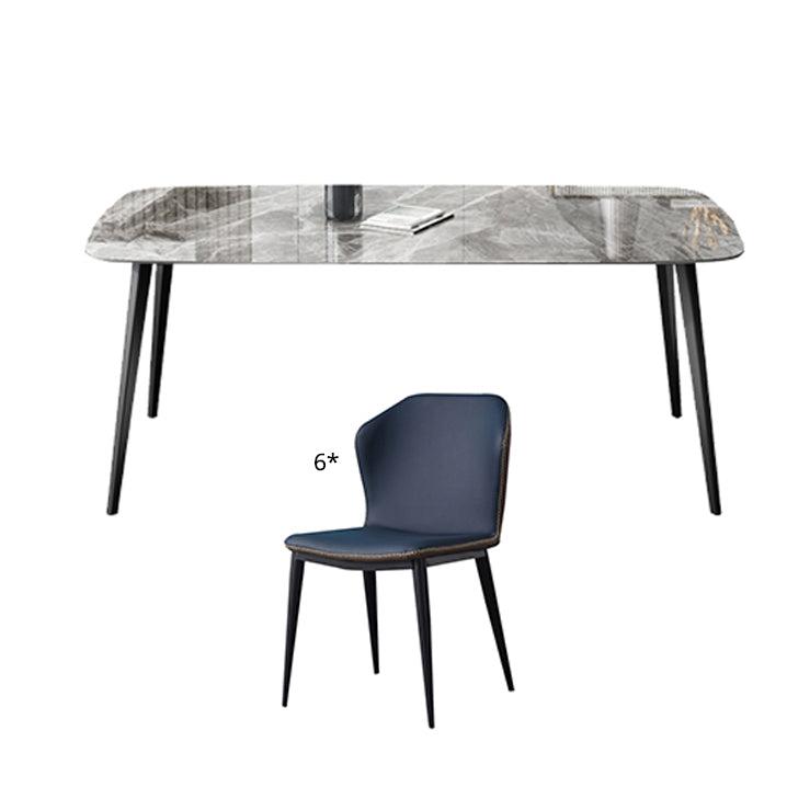 Contemporary Style Sintered Stone Dining Table with Grey Fixed Table and 4 Legs Base