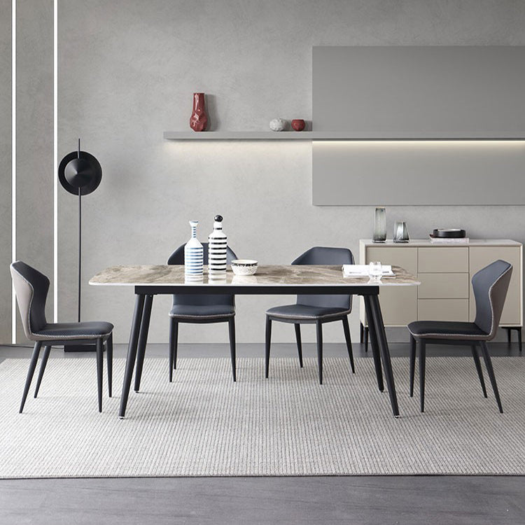 Contemporary Style Sintered Stone Dining Table with Grey Fixed Table and 4 Legs Base