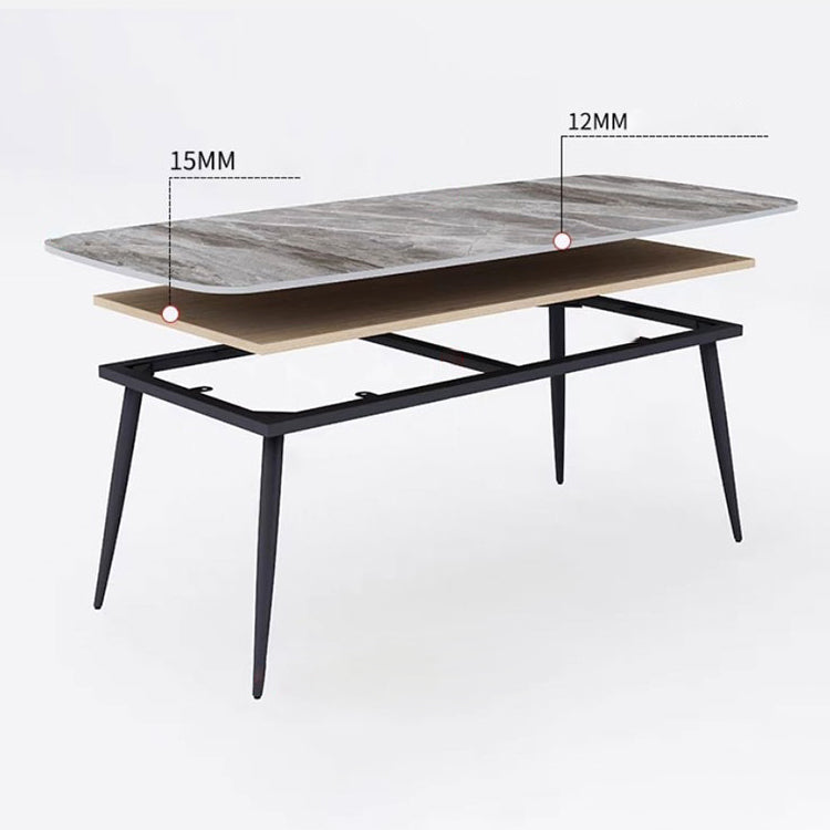 Contemporary Style Sintered Stone Dining Table with Grey Fixed Table and 4 Legs Base