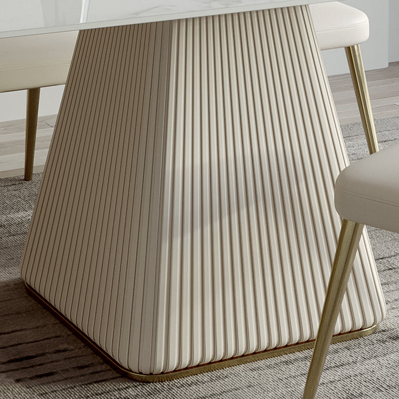 Contemporary Style Sintered Stone Dining Table with White Fixed Table and Pedestal Base