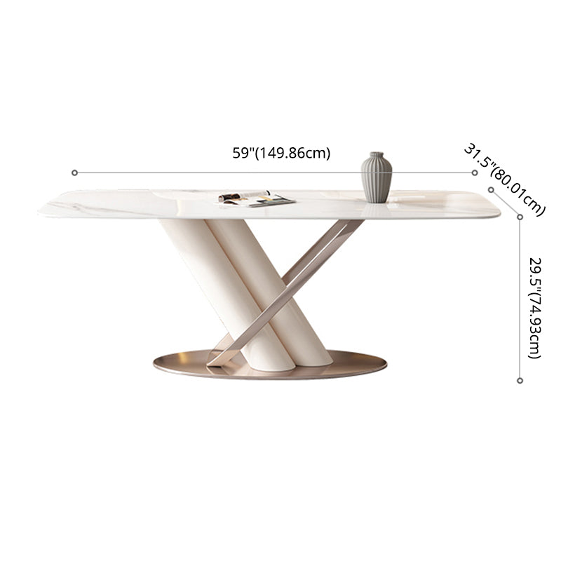 Contemporary Style Sintered Stone Dining Table with White Fixed Table and Trestle Base
