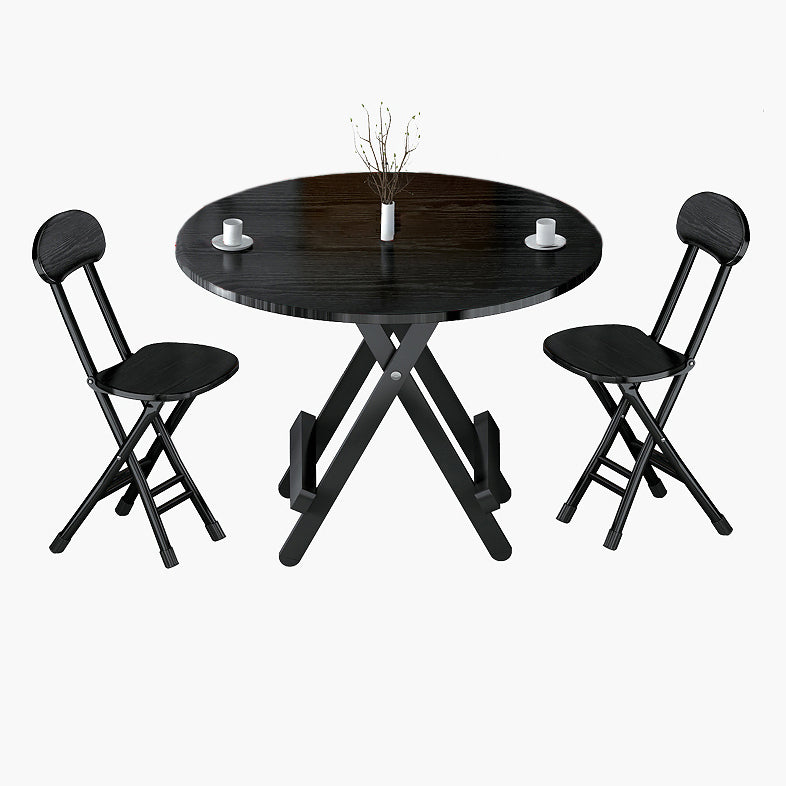 Contemporary Style Traditional Height Dining Set with Black Folding Table and Chairs