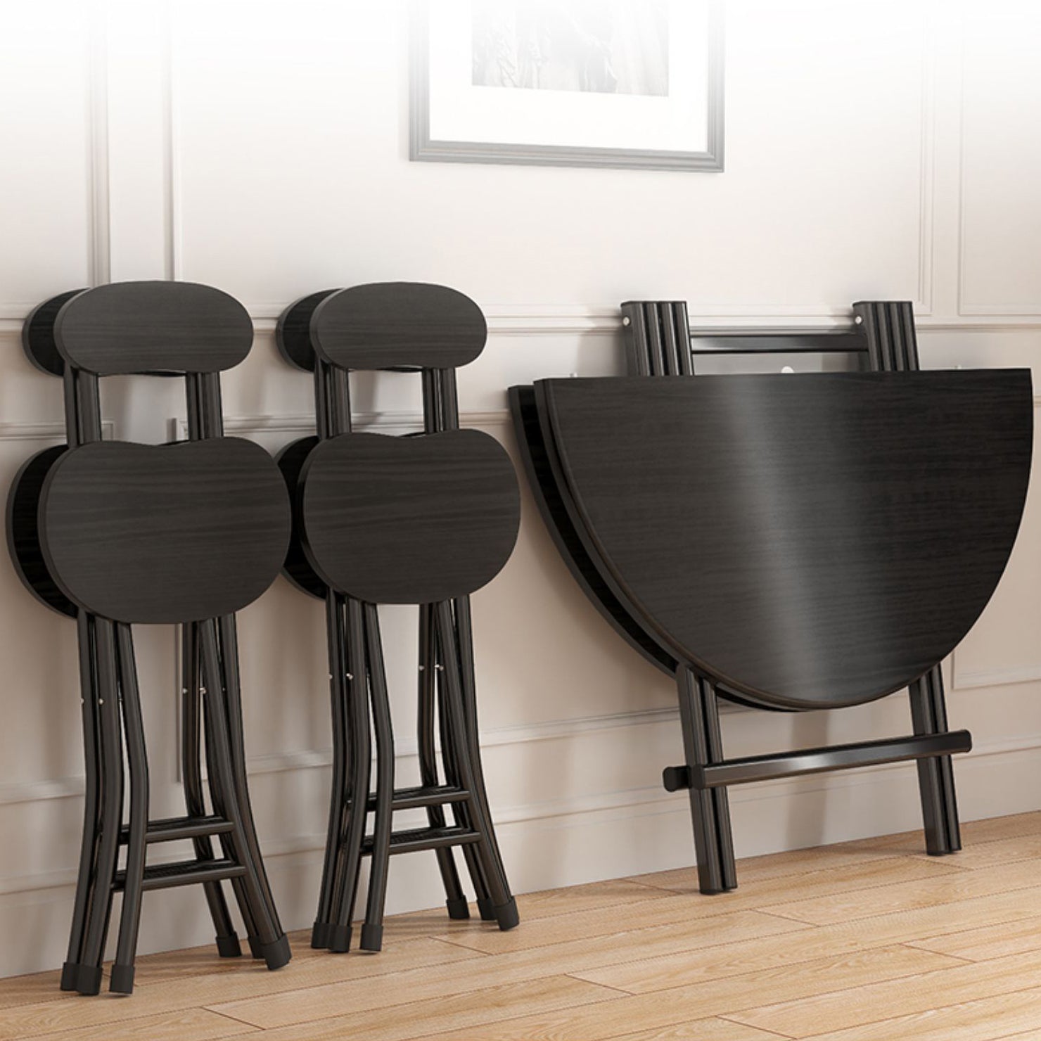 Contemporary Style Traditional Height Dining Set with Folding Table and Chairs