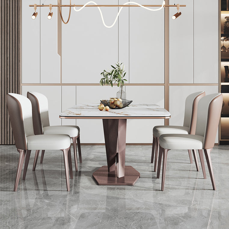 Modern Style Sintered Stone Dining Room Set with Fixed Rectangle Shape Table and Trestle Base