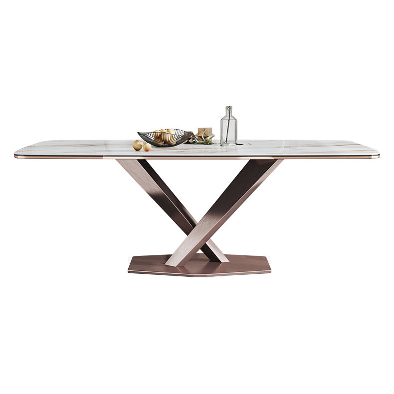 Modern Style Sintered Stone Dining Room Set with Fixed Rectangle Shape Table and Trestle Base