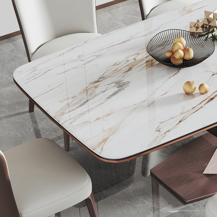 Modern Style Sintered Stone Dining Room Set with Fixed Rectangle Shape Table and Trestle Base