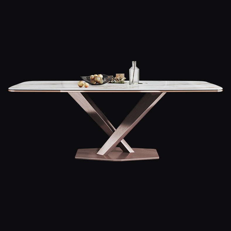 Modern Style Sintered Stone Dining Room Set with Fixed Rectangle Shape Table and Trestle Base