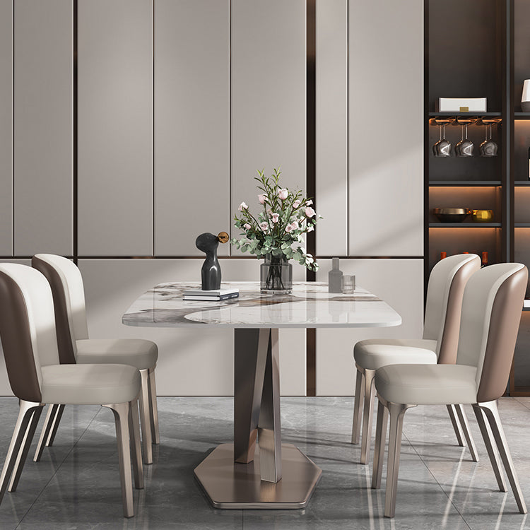 Dining Room Set Contemporary with Sintered Stone Dining Table and Cushion Chairs