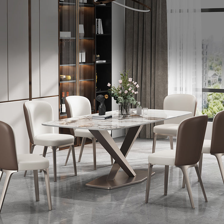 Dining Room Set Contemporary with Sintered Stone Dining Table and Cushion Chairs