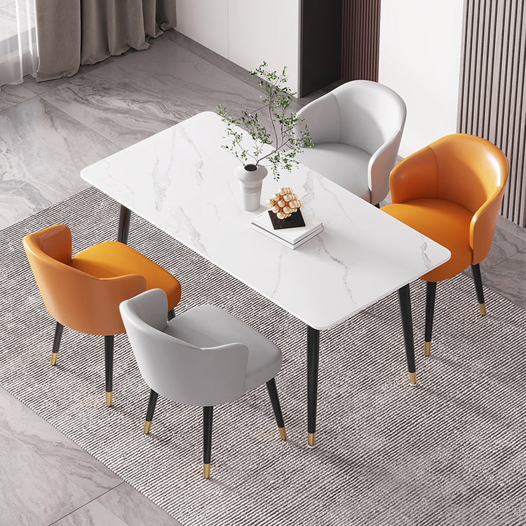 Minimalist Style Dining Set with Rectangle Shape Table and Upholstered Chairs