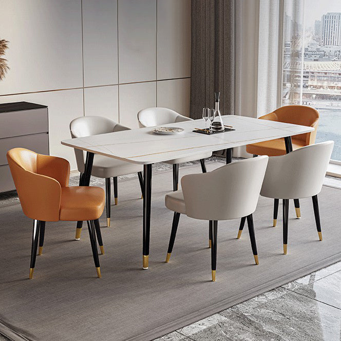 Minimalist Style Dining Set with Rectangle Shape Table and Upholstered Chairs