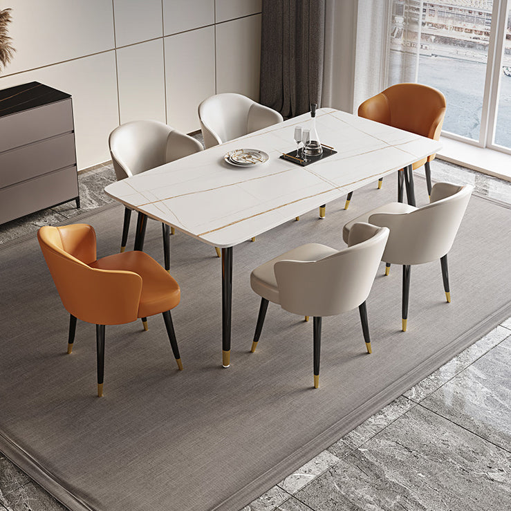 Minimalist Style Dining Set with Rectangle Shape Table and Upholstered Chairs