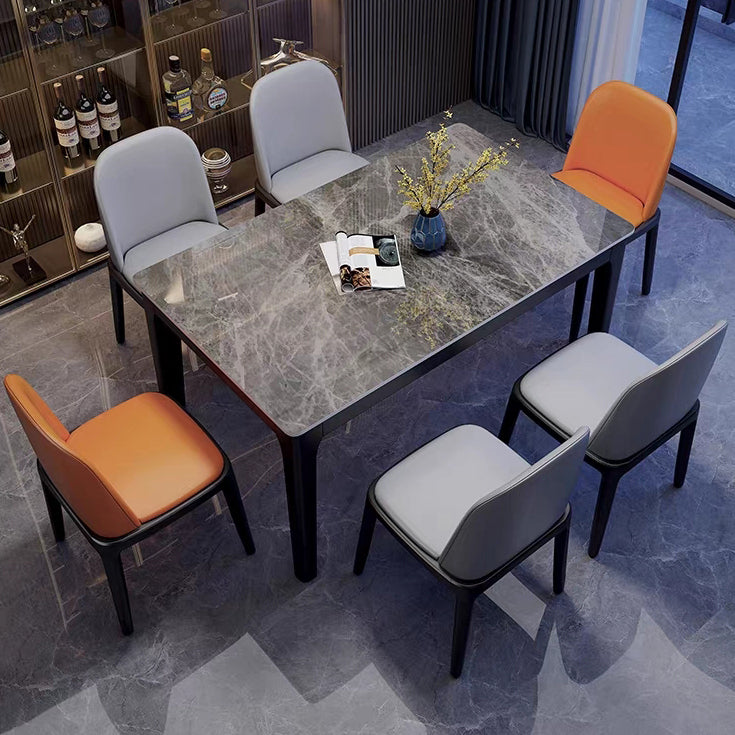 Dining Table Sets Contemporary with Sintered Stone Table and Cushion Chairs