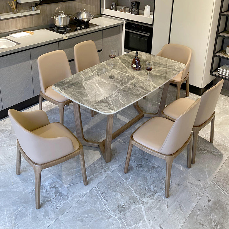Minimalist Style Table Set with Sintered Stone Table and Upholstered Chairs