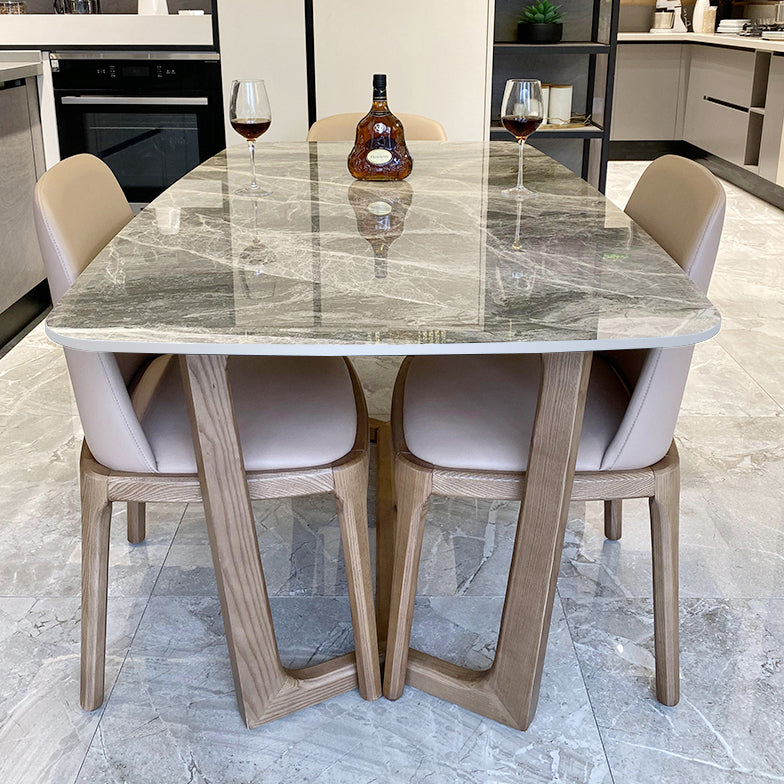 Minimalist Style Table Set with Sintered Stone Table and Upholstered Chairs