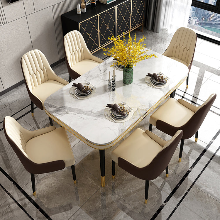 Contemporary Dining Table Sets with Sintered Stone Table and Cushion Chairs