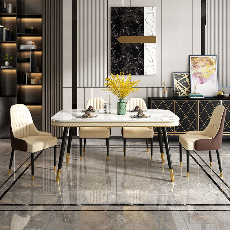 Contemporary Dining Table Sets with Sintered Stone Table and Cushion Chairs