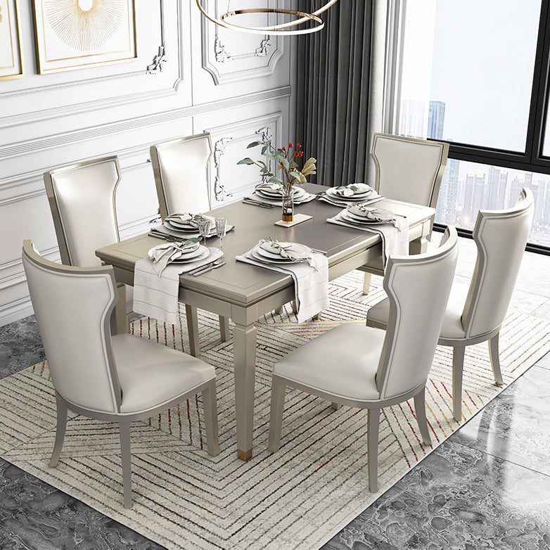 Modern Golden Wood Table Set of 5/7 with Rectangle Table Dining Set with Leather Chairs