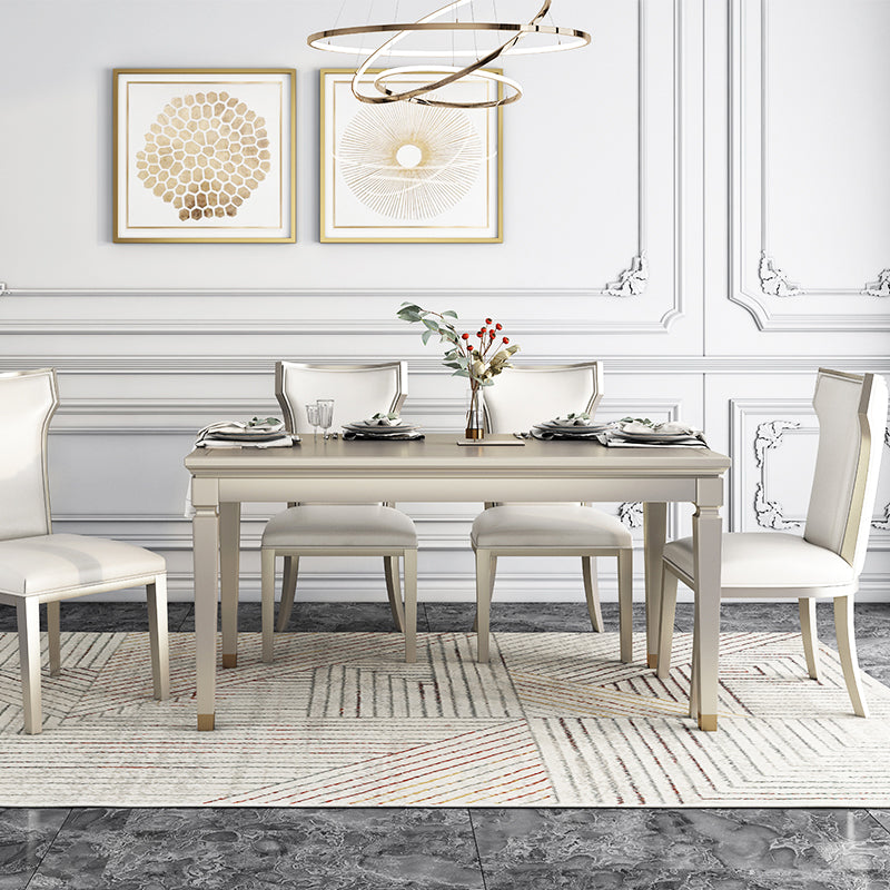 Modern Golden Wood Table Set of 5/7 with Rectangle Table Dining Set with Leather Chairs