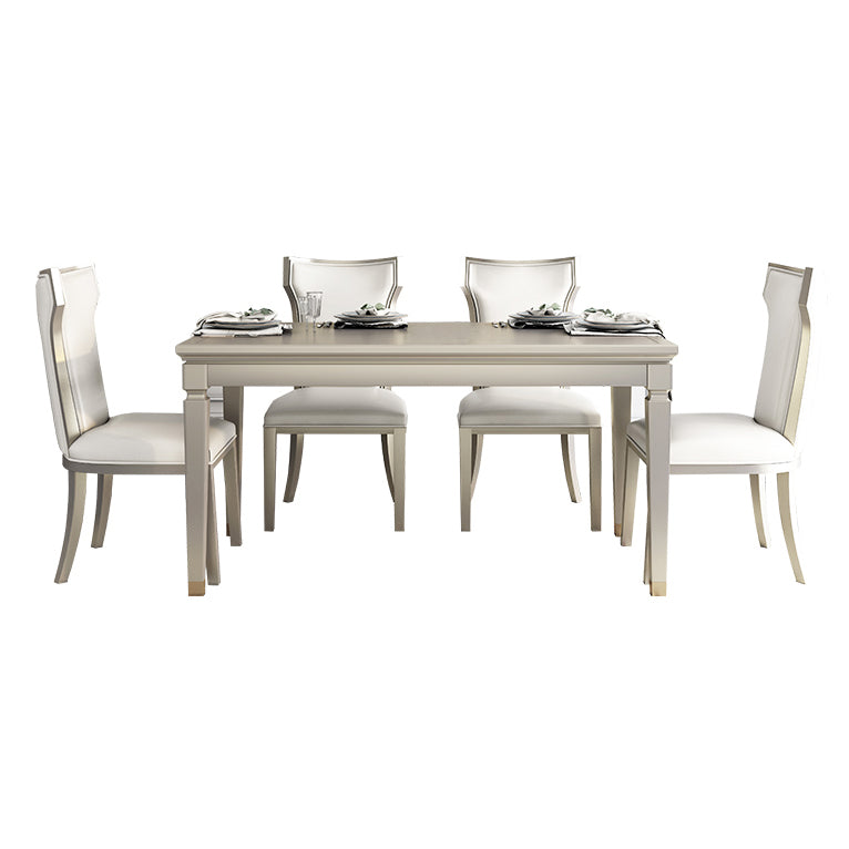 Modern Golden Wood Table Set of 5/7 with Rectangle Table Dining Set with Leather Chairs