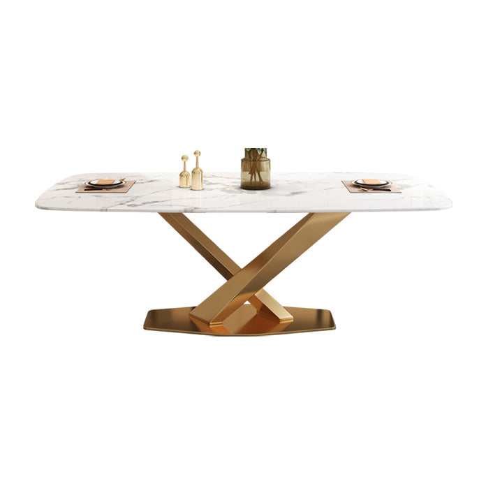 Modern Marble Table Set of 5/7 with Rectangle Table Dining Set with PU Leather Chairs