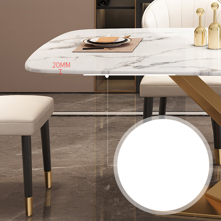 Modern Marble Table Set of 5/7 with Rectangle Table Dining Set with PU Leather Chairs