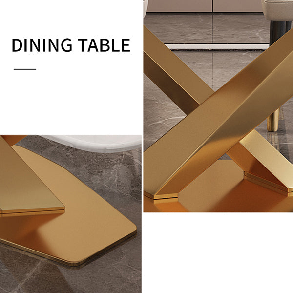 Modern Marble Table Set of 5/7 with Rectangle Table Dining Set with PU Leather Chairs