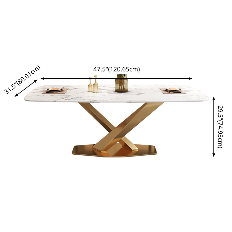Modern Marble Table Set of 5/7 with Rectangle Table Dining Set with PU Leather Chairs