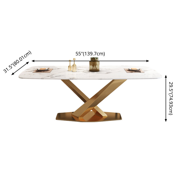 Modern Marble Table Set of 5/7 with Rectangle Table Dining Set with PU Leather Chairs