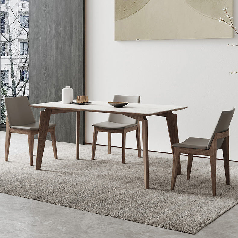 Minimalist Rectangle Sintered Stone Dining Table for 4/ 6with Wooden Base Dining Set for Restaurant